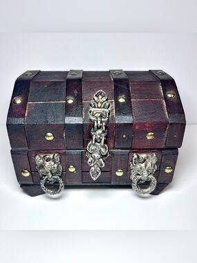 Vintage Gothic Style Wooden Treasure Chest Jewelry Box.